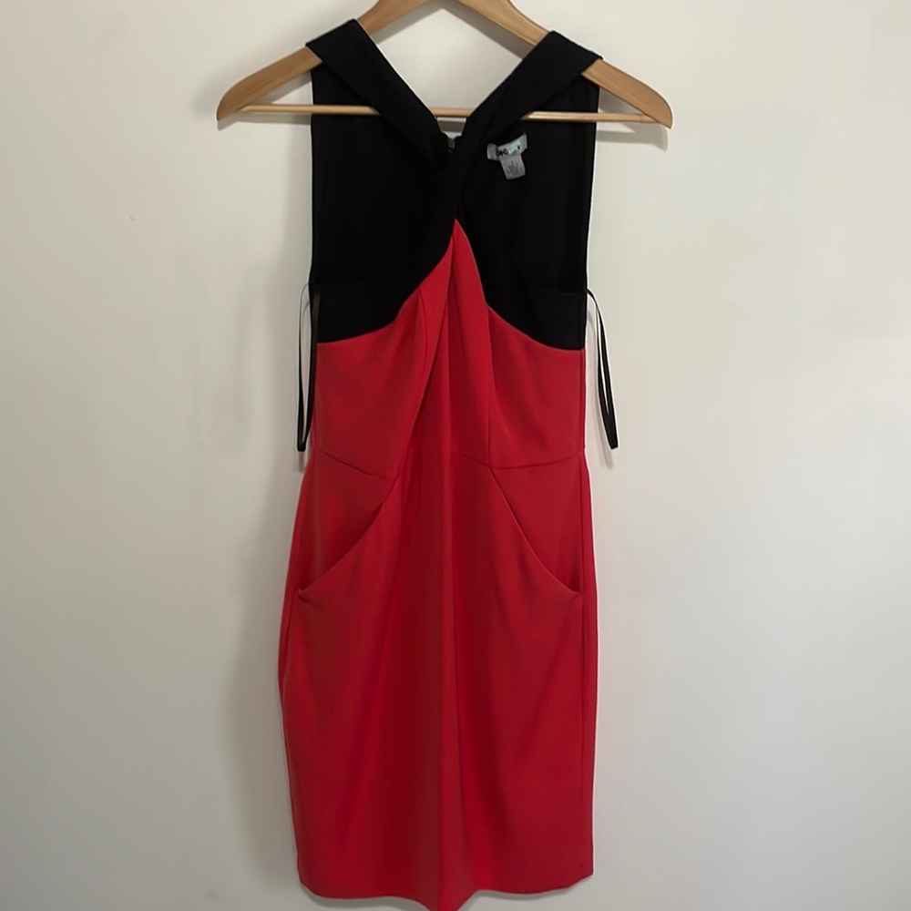 DKNY Colorblock Criss Cross Neck Sheath Dress
